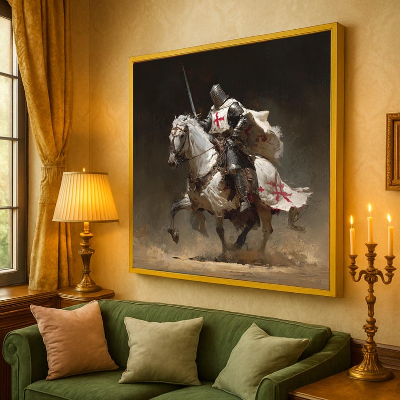 Medieval Knight on Horseback Canvas Print – Armored Warrior Wall Decor ...