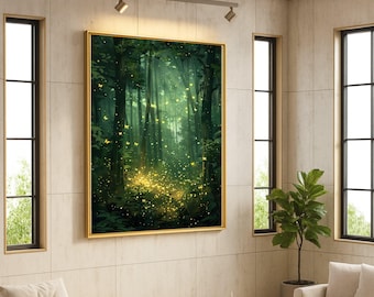 Enchanted Forest Glow, Fireflies and Butterflies Canvas, Magical Woodland Wall Art, Nature Fantasy Canvas, Mystical Forest Scene Decoration