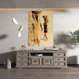 African Women Canvas Print – Ethnic Wall Art, Cultural Portrait Wall Decor, Tribal Figure Canvas, Rustic Ready to Hang Wall Decoration image 6