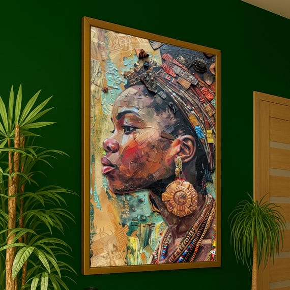 アフリカの部族の女性の肖像画キャンバスプリント、民族的な壁アート
