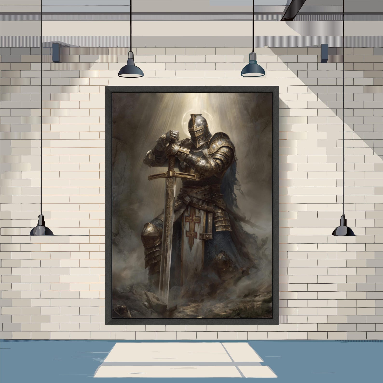 Armored Warrior With Sword Canvas Print – Medieval Hero Wall Decor ...