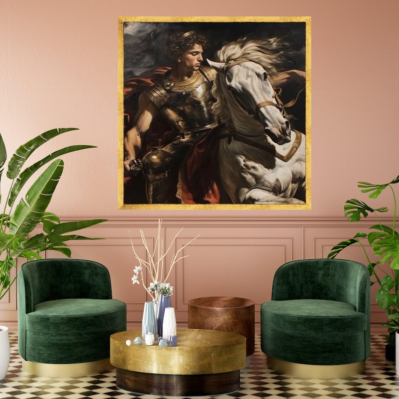 Alexander the Great on Bucephalus Canvas Wall Art, Heroic Battle Scene, Ancient Warrior Decor, Mythology Decor, Classical History Artwork image 2