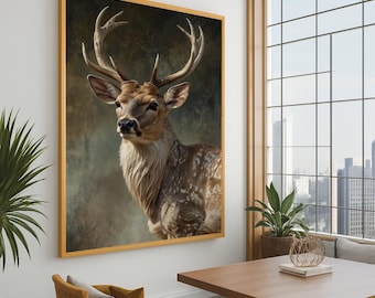 Majestic Deer Portrait Canvas, Rustic Wildlife Wall Art, Forest Animal Decor, Nature Inspired Home Canvas, Ready to Hang