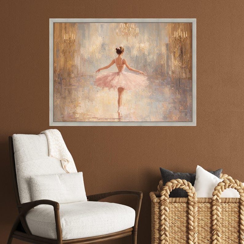 Elegant Ballet Dancer Canvas, Feminine Wall Art Print, Soft Pink Tutu, Scandinavian Wall Art, Nursery Wall Art image 4