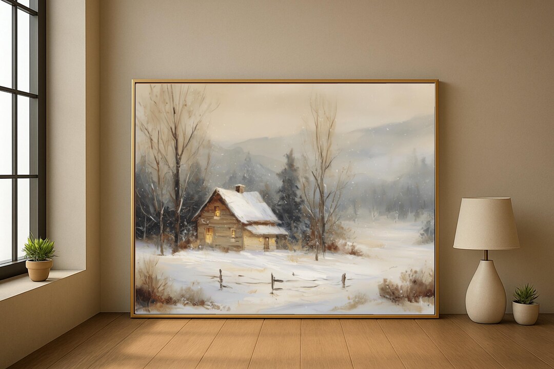 Cozy Winter Cabin Scene, Snowy Landscape Canvas, Winter Forest Art ...