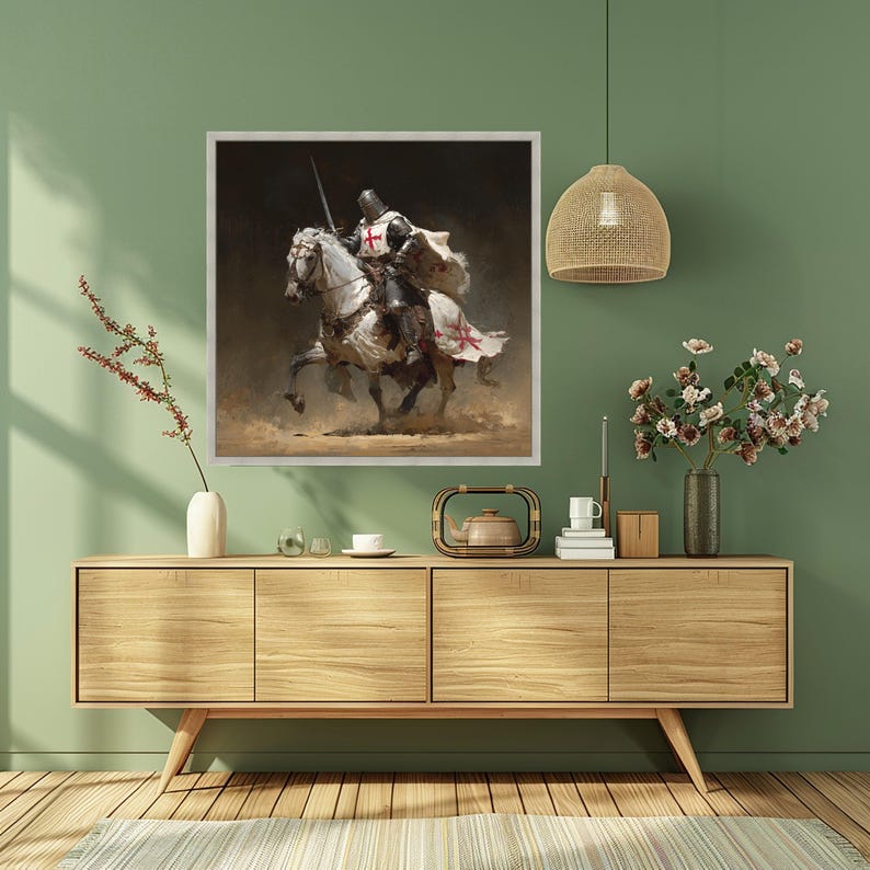 Medieval Knight on Horseback Canvas Print – Armored Warrior Wall Decor ...