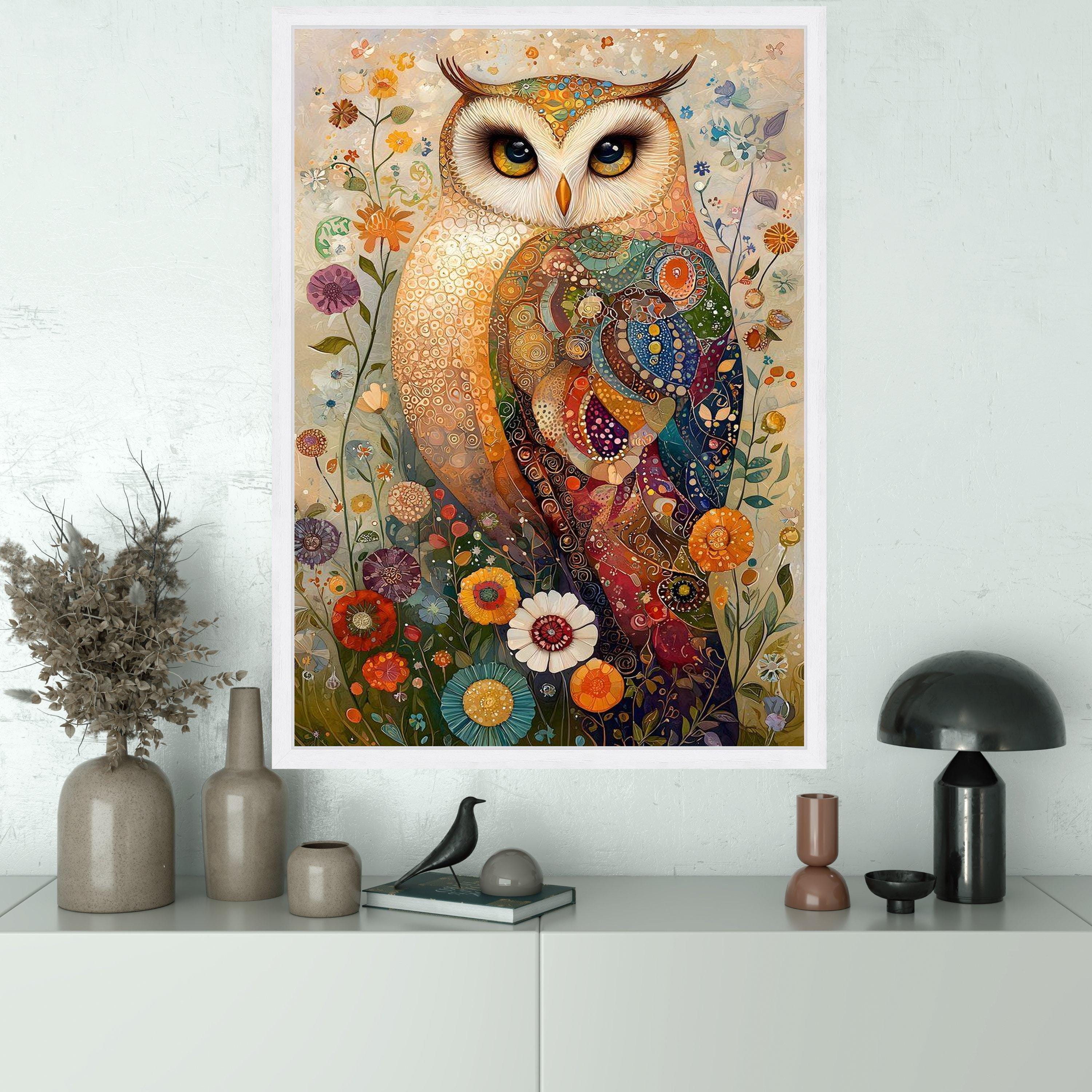 Colorful Owl Canvas Wall Art, Abstract Animal Whimsical Woodland Decor ...