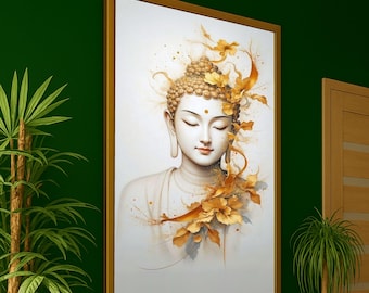 Impressão em tela do Buda Dourado – Arte de parede espiritual, decoração de parede zen, arte de meditação, tela pronta para pendurar, decoração de parede asiática