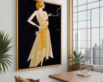 Vintage 1920s Flapper Canvas Print – Art Deco Woman Wall Art, Retro Fashion Illustration, Glamorous Home Wall Decoration