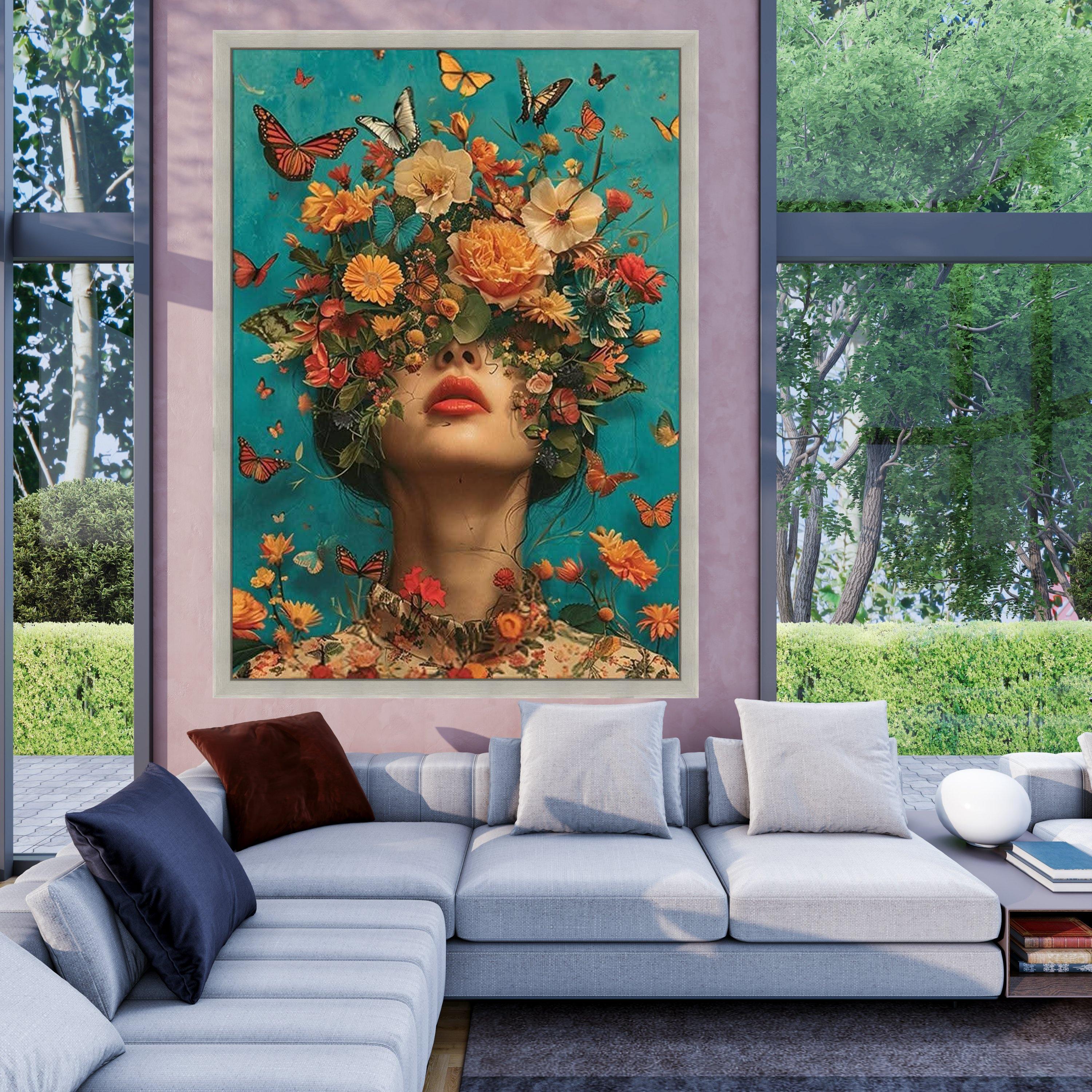 Floral Butterfly Woman Canvas Print – Surreal Wall Art, Feminine Nature ...