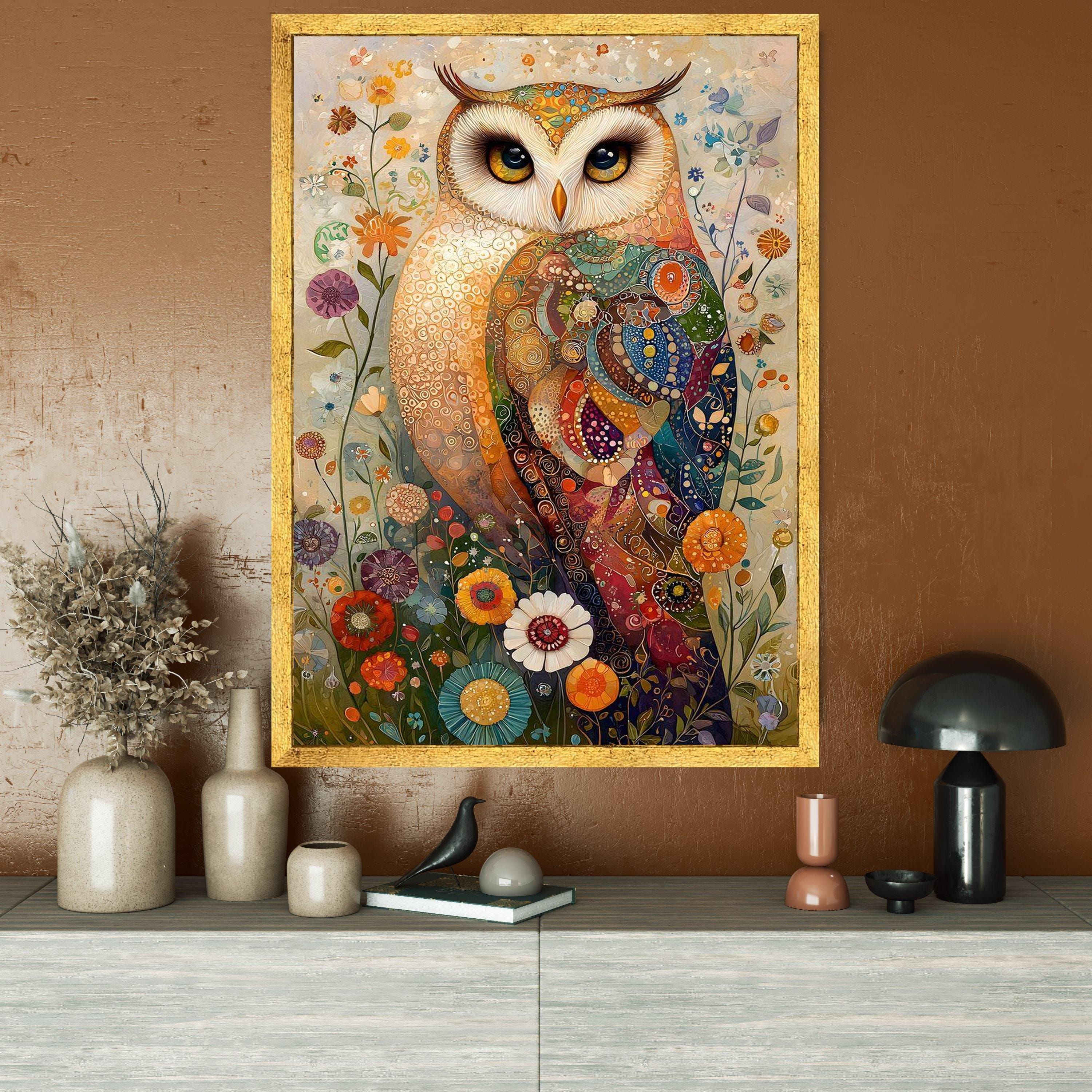 Colorful Owl Canvas Wall Art, Abstract Animal Whimsical Woodland Decor ...