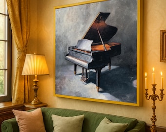 Doek elegante vleugel – Muzikale wanddecoratie – Muurkunst piano klaar om op te hangen – Muurdecoratie modern huis