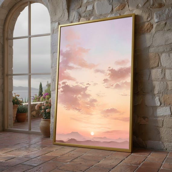 Pastel Sunset Canvas Print Wall Decor – Minimal Cozy Wall Art , Neutral Tones Landscape Wall Decoration