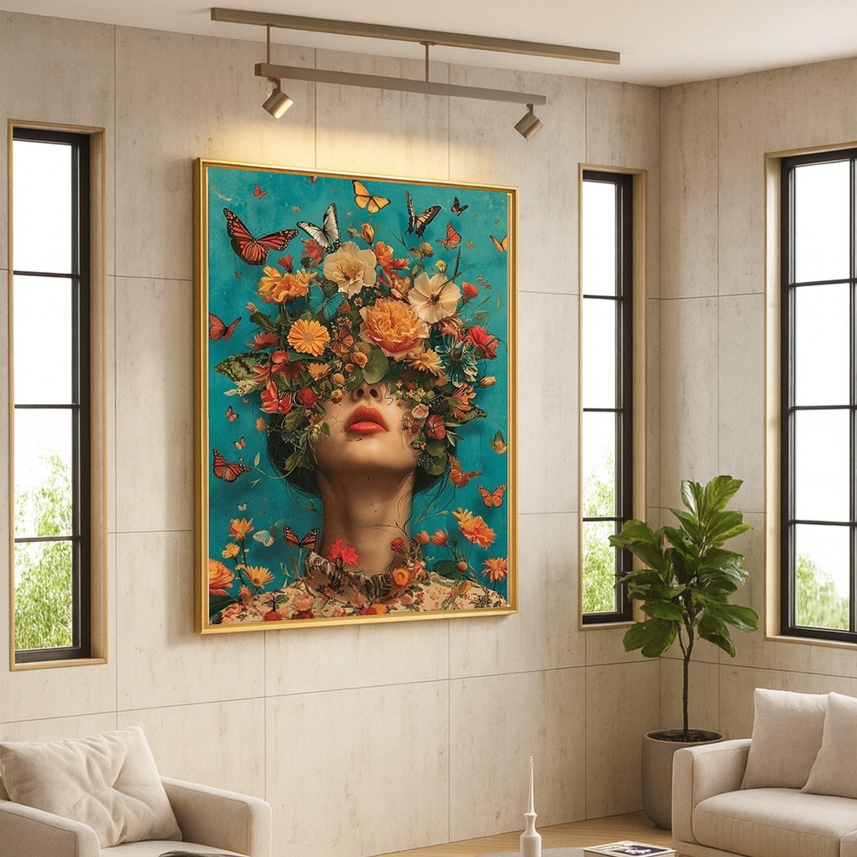 Floral Butterfly Woman Canvas Print – Surreal Wall Art, Feminine Nature ...