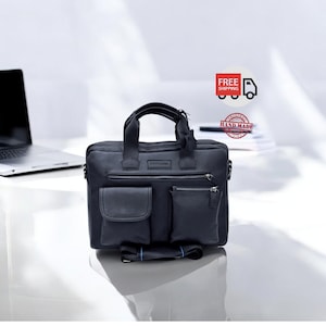 Porte-documents en cuir de style vintage, porte-documents en cuir fabriqué à la main. Sac de travail pour ordinateur portable. Porte-documents de bureau fait main. Cadeau pour lui.