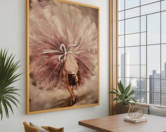 Elegant Ballerina Canvas, Pink Tutu Dance Wall Art, Graceful Ballet Pose, Modern Dance Home Decor, Ready to Hang