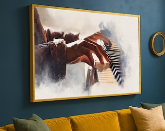 Künstlerisches Klavierspiel Leinwanddruck - Musikalische Wanddekoration - Klavier Wandkunst, fertig zum Aufhängen - Moderne Wanddekoration