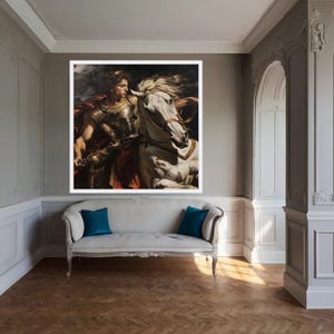 Alexander the Great on Bucephalus Canvas Wall Art, Heroic Battle Scene, Ancient Warrior Decor, Mythology Decor, Classical History Artwork image 5