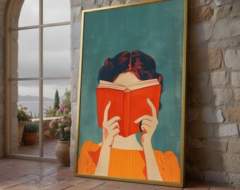 読書する女性キャンバスプリント - 本好きの壁アート、文学的な壁装飾
