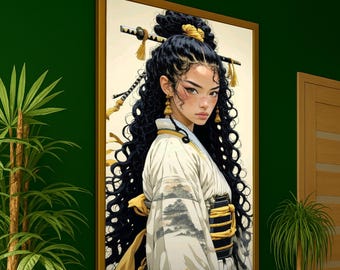 Elegant Samurai Woman Canvas Print | Asian Wall Decor | Modern Portrait Wall Art Ready to Hang | Japanese Warrior Wall Decoration
