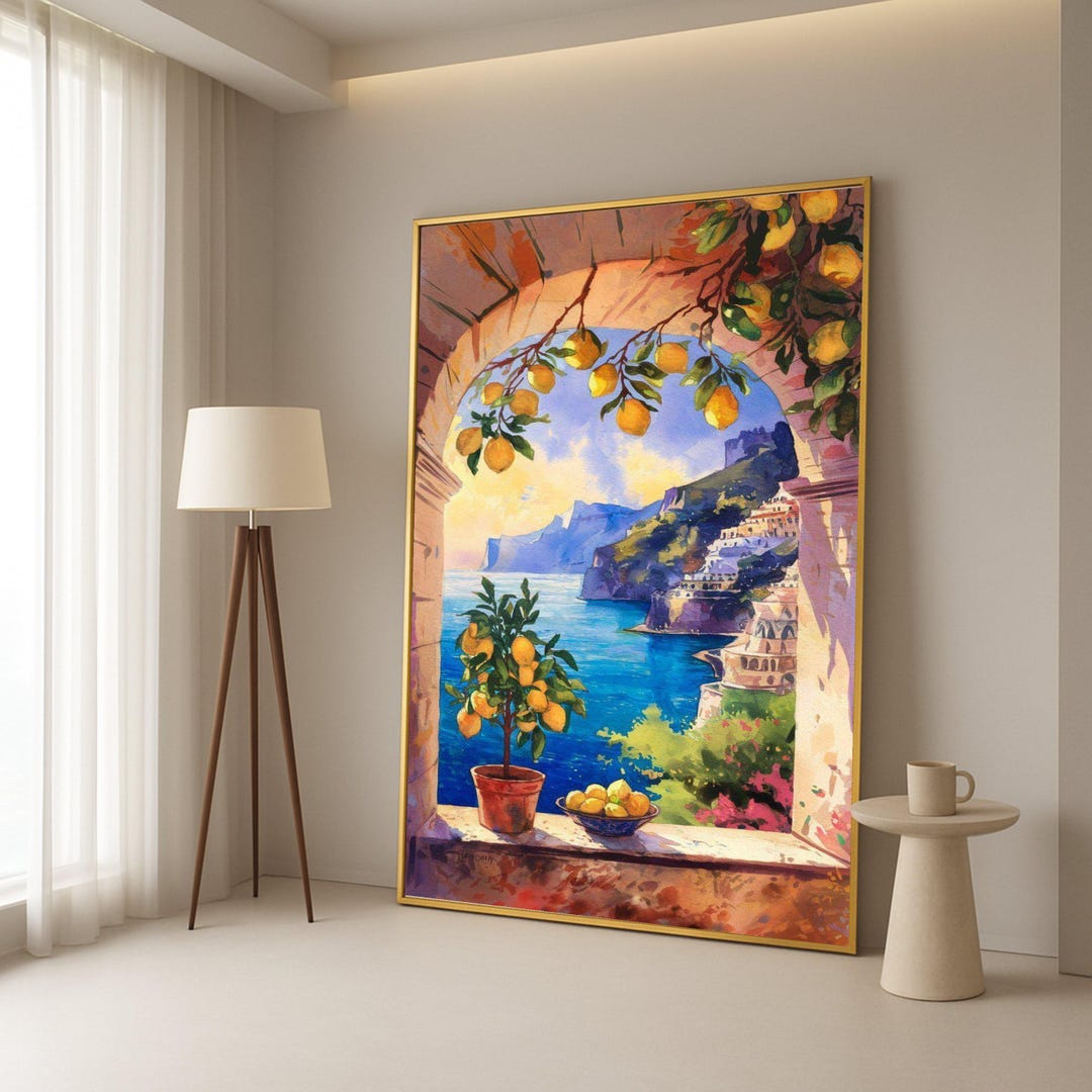 Mediterranean Lemon Tree Canvas, Coastal Sea View Wall Art, Italian ...