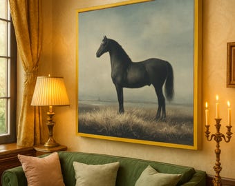 黒馬キャンバスアート - 雄大な馬の壁画 - 乗馬ホームデコレーション
