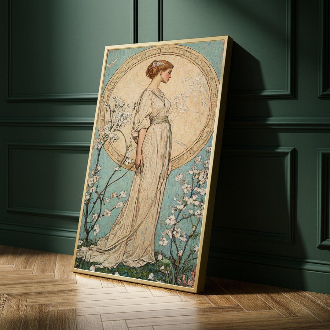 Art Nouveau Woman Canvas Print – Vintage Floral Wall Art – Elegant Lady ...