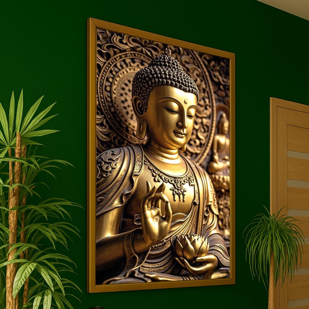 Golden Buddha Statue Canvas, Spiritual Wall Art, Meditation Zen Decor ...