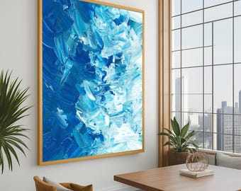Blue Abstract Canvas Print, Modern Abstract Art Wall Decor, Blue and White Canvas, Contemporary Home Art Art, Ready to Hang