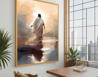 Jesus Walking on Water Canvas Print – Inspirational Wall Art, Christian Wall Decor, Religious Artwork, Ready to Hang Canvas