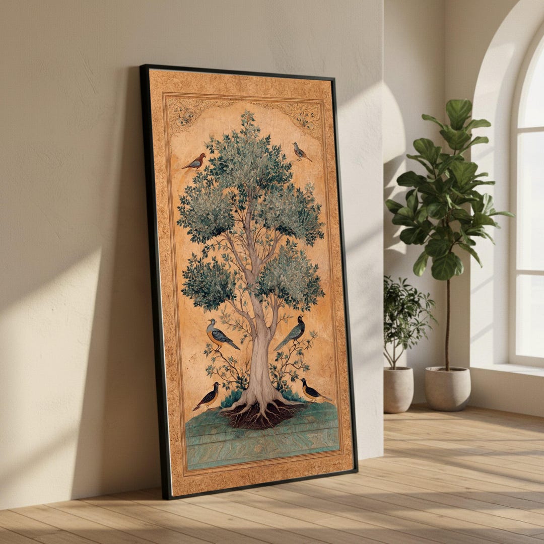Vintage Tree of Life Canvas Wall Art, Botanical Illustration With Birds ...