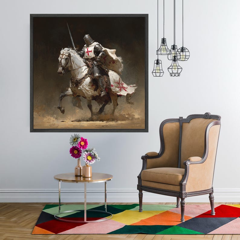Medieval Knight on Horseback Canvas Print – Armored Warrior Wall Decor ...
