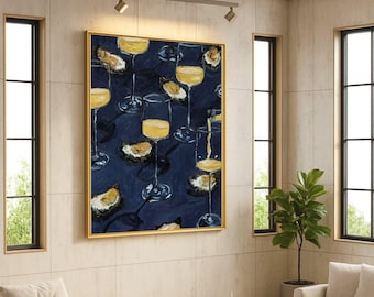 Champagne and Oysters Canvas Print – Elegant Bar Wall Art, Gourmet Kitchen Decor, Celebration Decoration