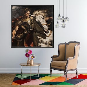 Alexander the Great on Bucephalus Canvas Wall Art, Heroic Battle Scene, Ancient Warrior Decor, Mythology Decor, Classical History Artwork image 3