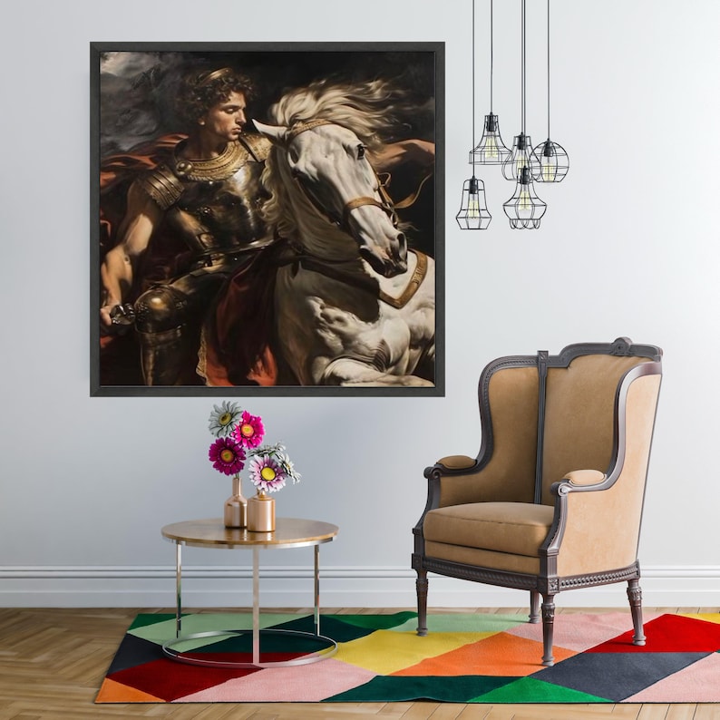 Alexander the Great on Bucephalus Canvas Wall Art, Heroic Battle Scene, Ancient Warrior Decor, Mythology Decor, Classical History Artwork image 3