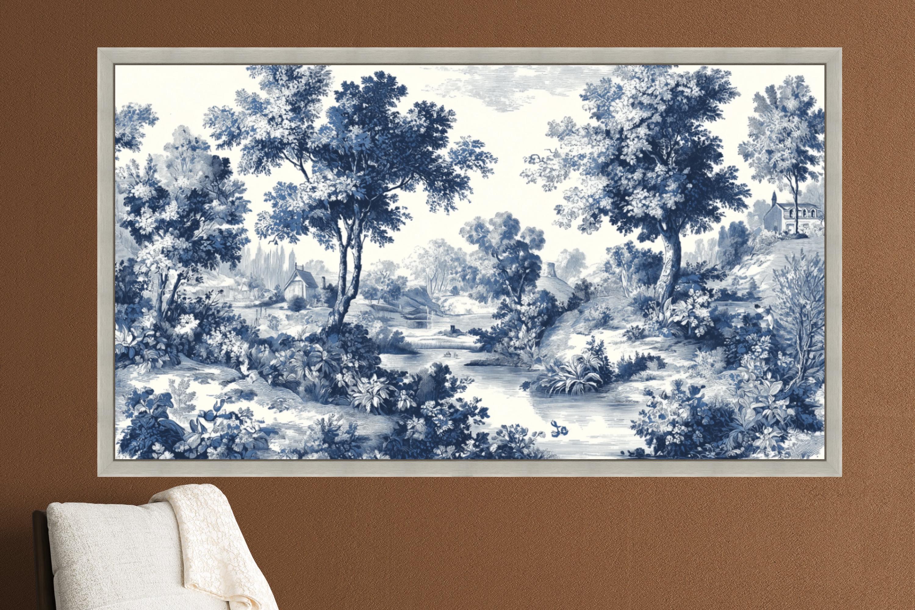 Blue Toile De Jouy Canvas Print – Chinoiserie Wall Decoration – Vintage ...