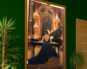 Klavier Leinwand Druck - Konzertflügel Wandkunst, Elegante Musiker Wanddekoration, moderne raffinierte Dekoration, stilvolle Leinwand, fertig zum Aufhängen