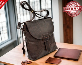 Schicke handgefertigte Leder Messenger Bag, kompakte Damen Crossbody Geldbörse, perfektes Geschenk für Sie