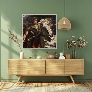 Alexander the Great on Bucephalus Canvas Wall Art, Heroic Battle Scene, Ancient Warrior Decor, Mythology Decor, Classical History Artwork image 4