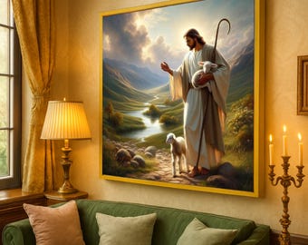 Jesus and Lamb Canvas Print – Christian Wall Decor – Religious Wall Art Ready to Hang – Faith Inspirational Canvas