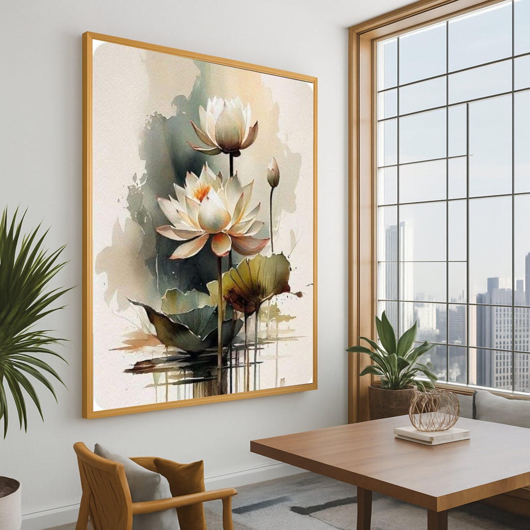 Elegant Lotus Flower Canvas, Watercolor Floral Wall Art, Botanical ...