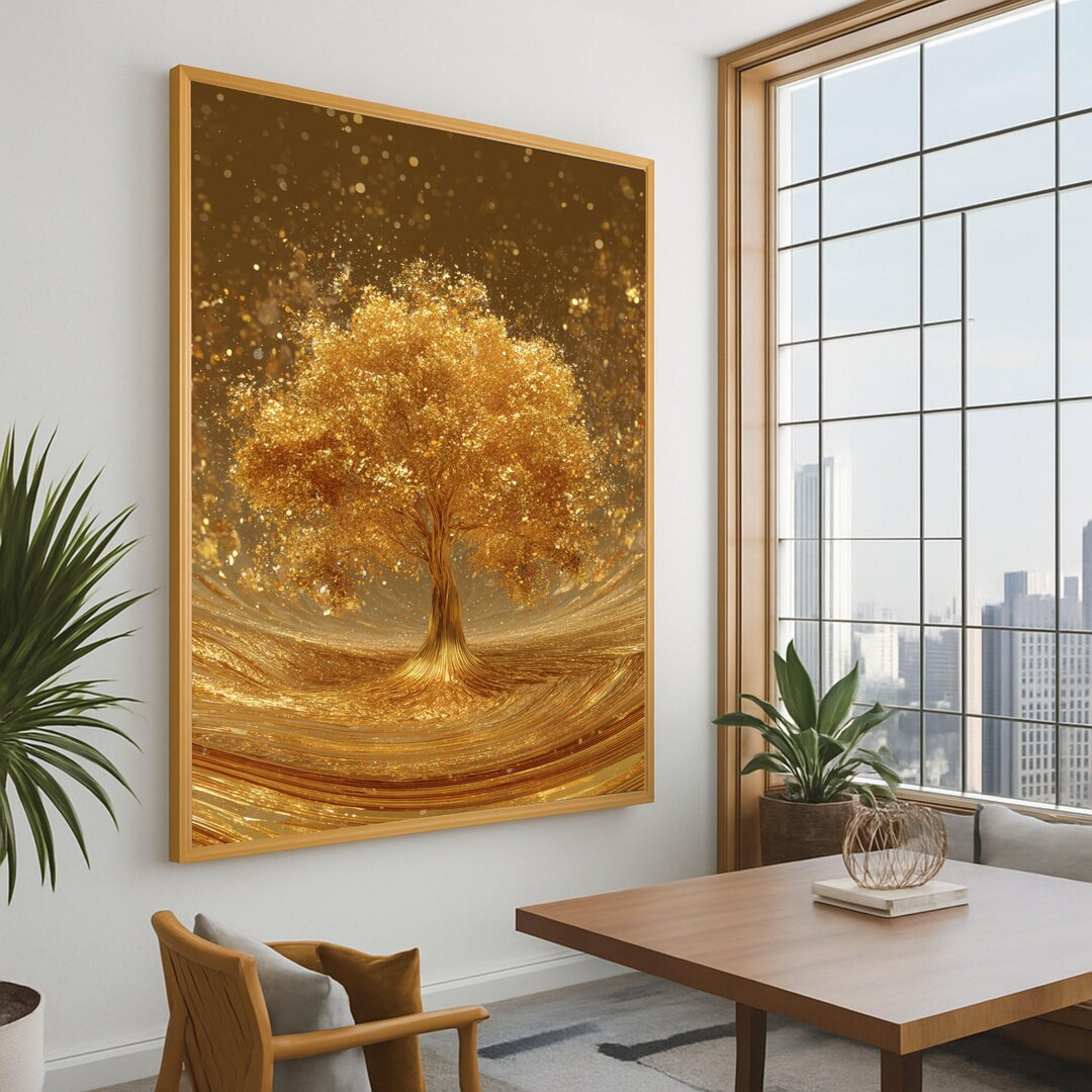 Golden Tree of Life Canvas Print – Gold Tree Wall Decor – Modern Tree ...
