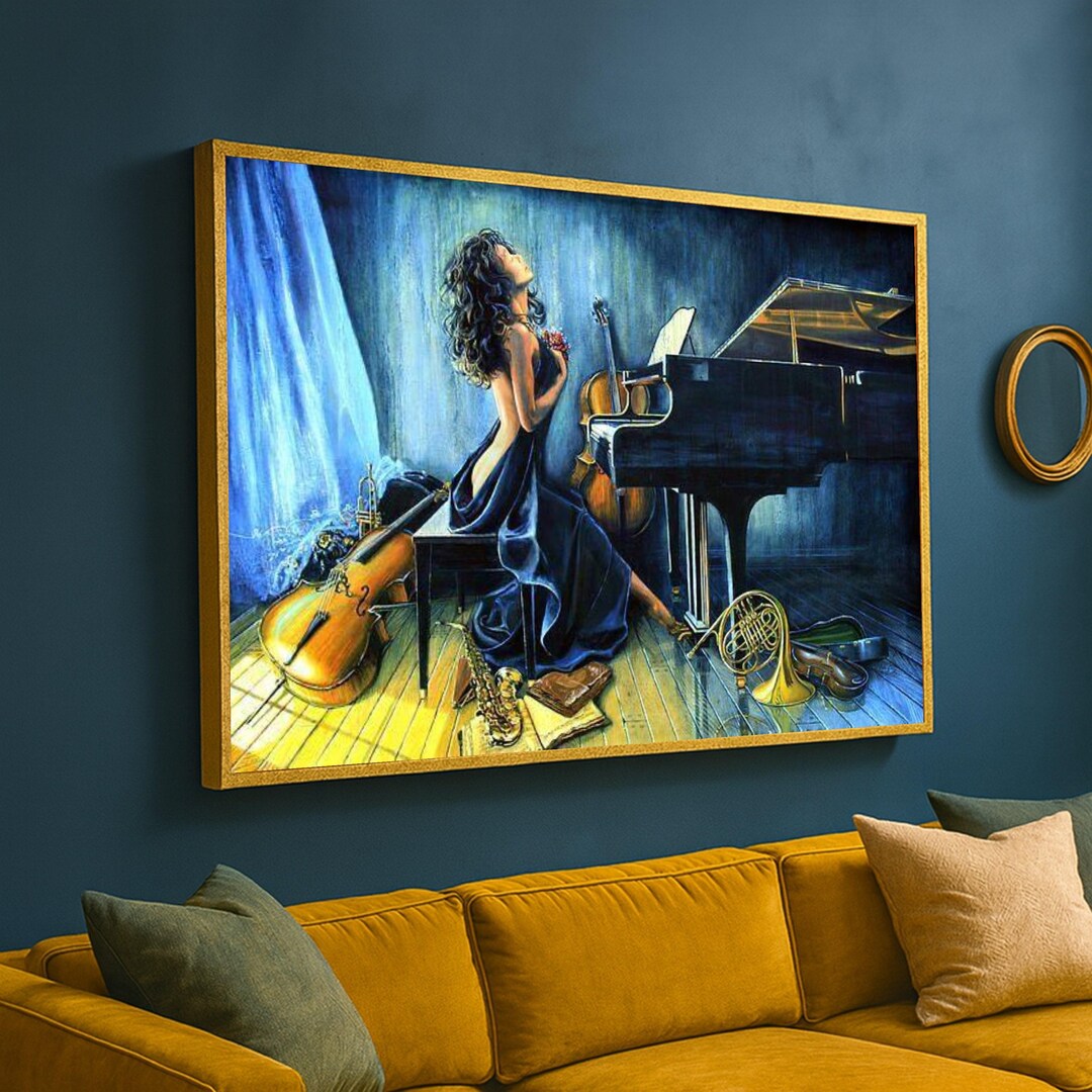 Elegant Woman With Piano Canvas Print – Musical Wall Art, Romantic ...
