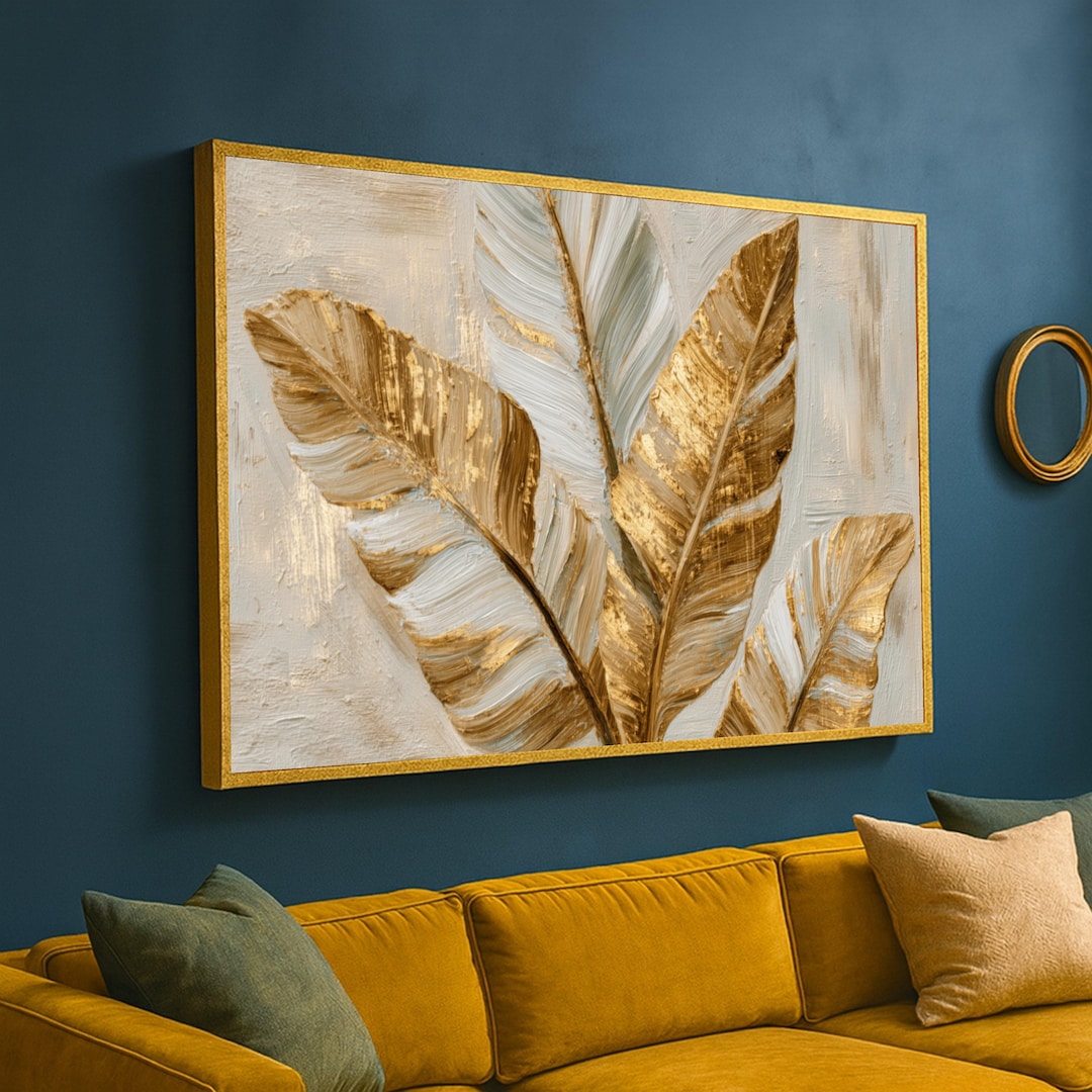 Elegant Gold and White Leaf Canvas Print – Modern Botanical Wall Decor ...