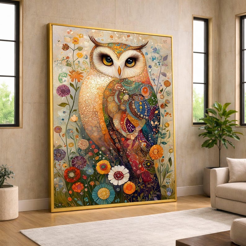 Colorful Owl Canvas Wall Art, Abstract Animal Whimsical Woodland Decor ...