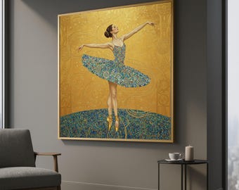 Klimt Style Ballet Aesthetic Canvas – Golden Art Nouveau Dancer Decor– Elegant Ballet Canvas– Ready to Hang Wall Decoration