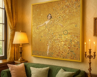Klimt Style Golden Dancer Canvas Print – Elegant Art Nouveau Wall Art – Luxury Gold Wall Decor – Ready to Hang Wall Decoration
