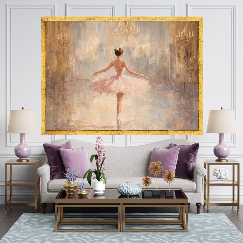 Elegant Ballet Dancer Canvas, Feminine Wall Art Print, Soft Pink Tutu, Scandinavian Wall Art, Nursery Wall Art image 2