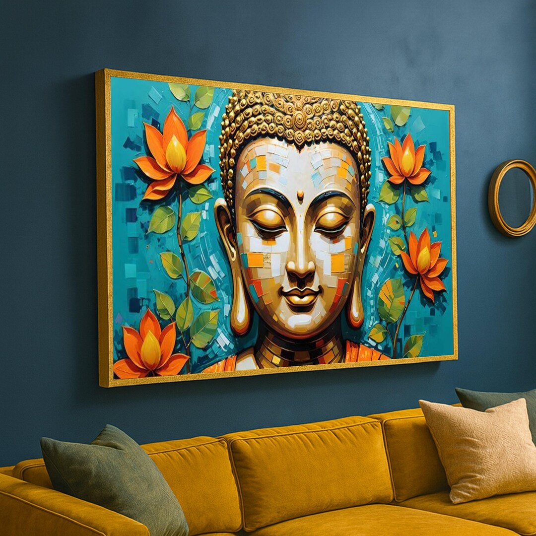 Serene Buddha Face Canvas Wall Art, Spiritual Meditation Decor, Zen ...