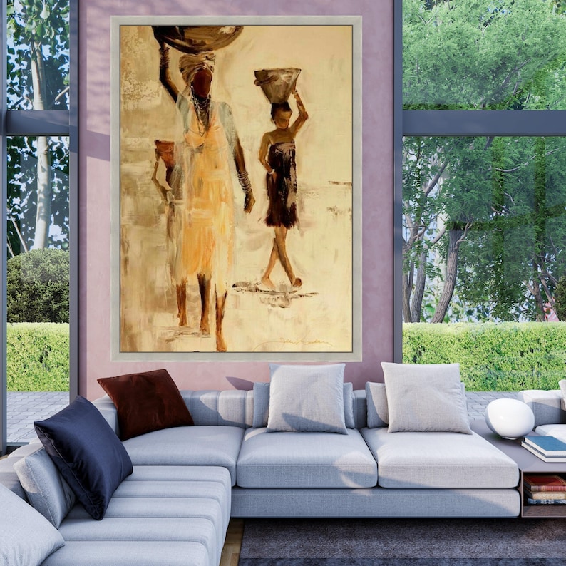 African Women Canvas Print – Ethnic Wall Art, Cultural Portrait Wall Decor, Tribal Figure Canvas, Rustic Ready to Hang Wall Decoration image 4